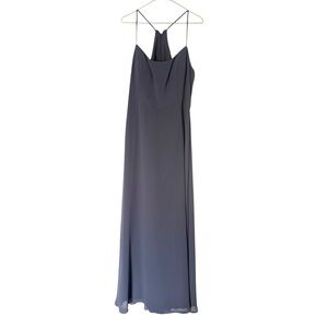 NWT Amsale Slate Blue Cami Flat Chiffon Plus 16 Halter Maxi Bridesmaid Dress